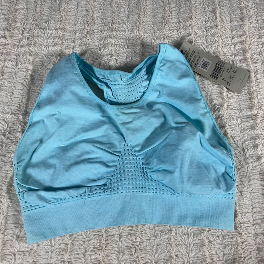 Sweaty Betty Light Blue Seamless High-Neck Sports Bra
